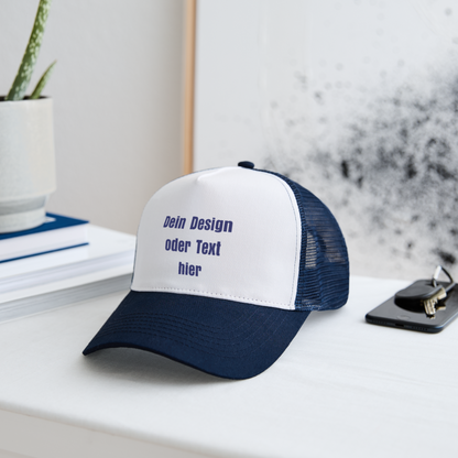 Trucker Cap - personalisierbar - Weiß/Navy