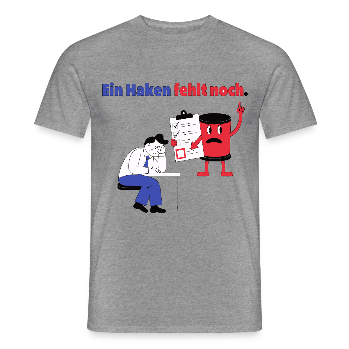 "Ein Haken fehlt noch. Comic-Motiv" Motiv-T-Shirt für Männer, Farbe Graphit meliert