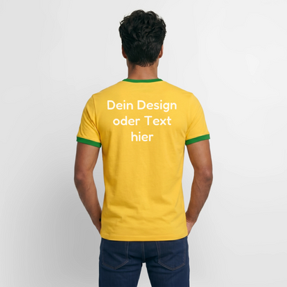 Männer Kontrast-T-Shirt - personalisierbare Vorder- und Rückseite - Gelb/Grün 