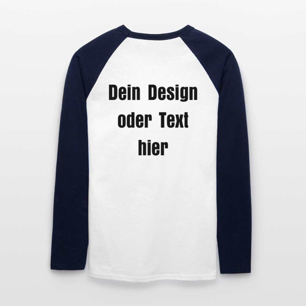 Männer Baseballshirt langarm - personalisierbare Vorder- und Rückseite - Weiß/Navy