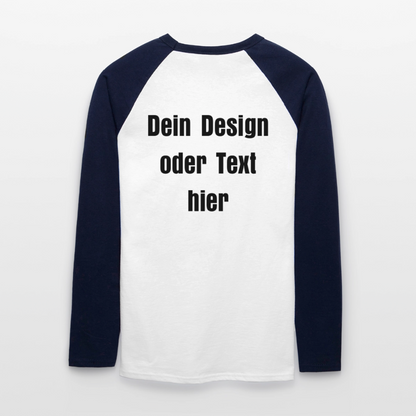 Männer Baseballshirt langarm - personalisierbare Vorder- und Rückseite - Weiß/Navy