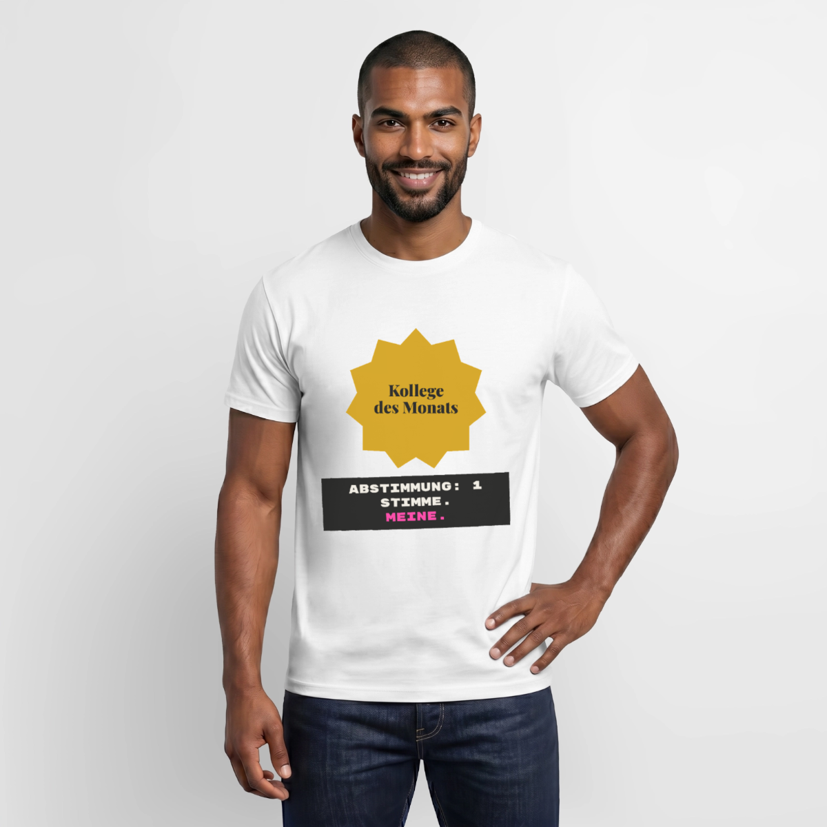 "Kollege des Monats. Abstimmung: 1 Stimme. Meine." Motiv-T-Shirt für Männer, Farbe Weiß