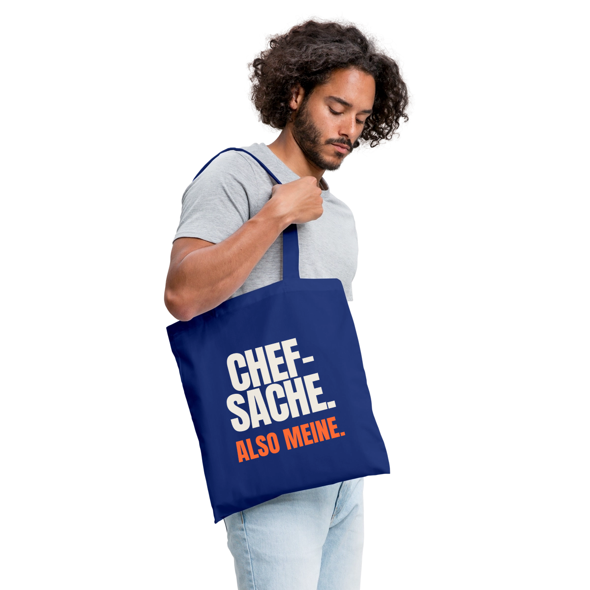 "Chefsache. Also meine." Stoffbeutel, Farbe Royalblau