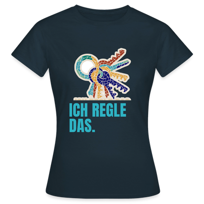 Ich regle das. Mosaik-Motiv Motiv-T-Shirt für Frauen, Farbe Navy
