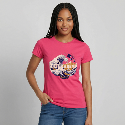 "Feierabend. Ukiyo-e-Motiv" Motiv-T-Shirt für Frauen, Farbe Azalea