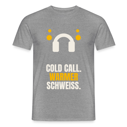 Cold Call. Warmer Schweiß. Motiv-T-Shirt für Männer, Farbe Graphit meliert