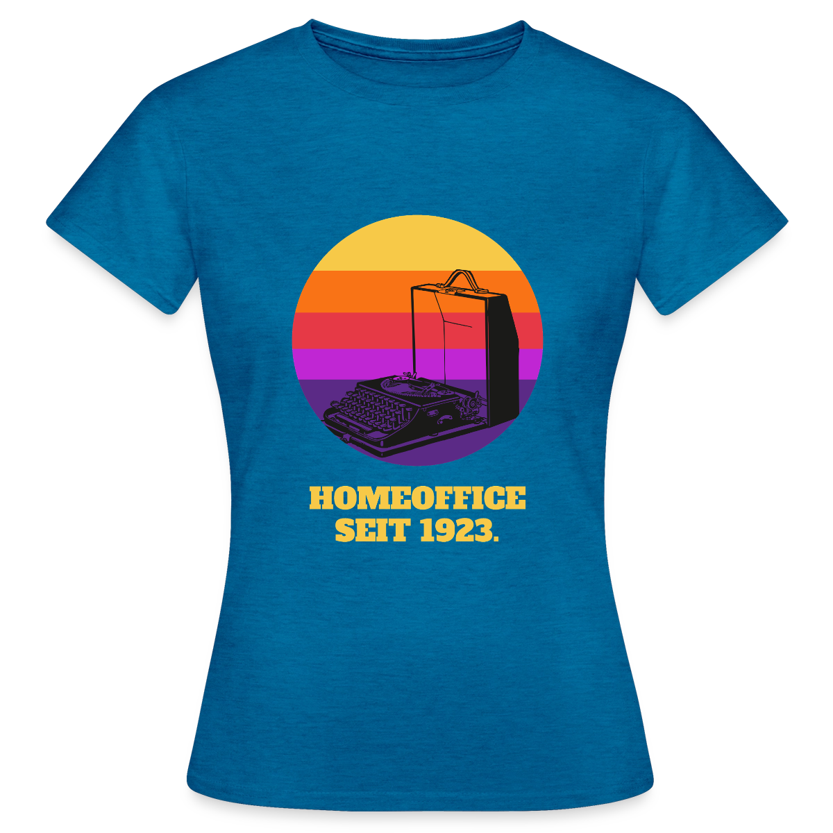 Homeoffice seit 1923 Motiv-T-Shirt für Frauen, Farbe Antikblaues Saphir meliert