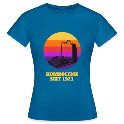 Homeoffice seit 1923 Motiv-T-Shirt für Frauen, Farbe Antikblaues Saphir meliert