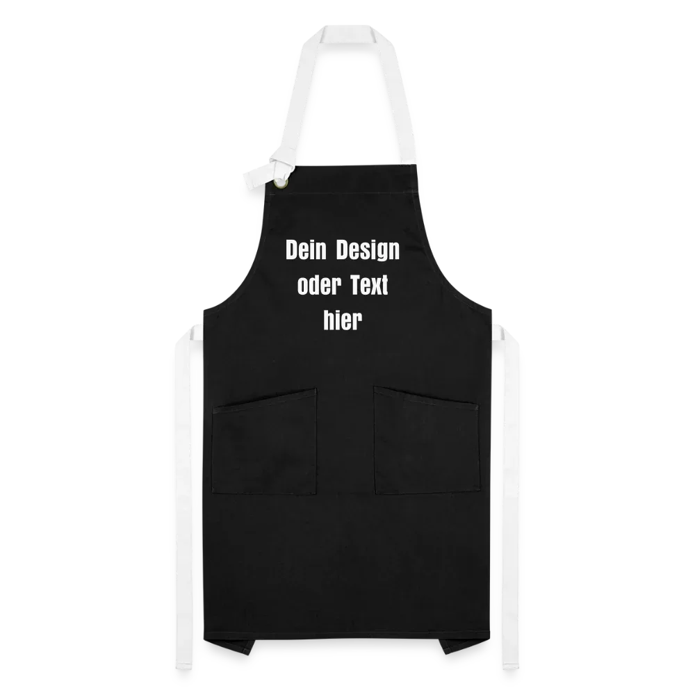 Kontrastschürze aus 100% Baumwolle, Metall - personalisierbar - Schwarz/Weiß
