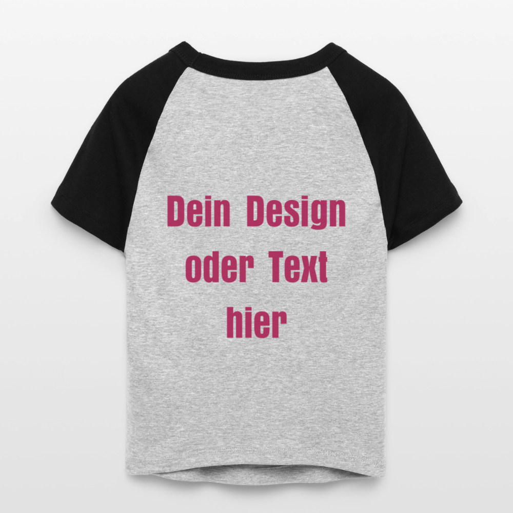 Frauen Cropped Baseball T-Shirt - personalisierbare Vorder- und Rückseite - Grau meliert/Schwarz