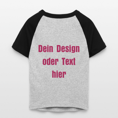 Frauen Cropped Baseball T-Shirt - personalisierbare Vorder- und Rückseite - Grau meliert/Schwarz