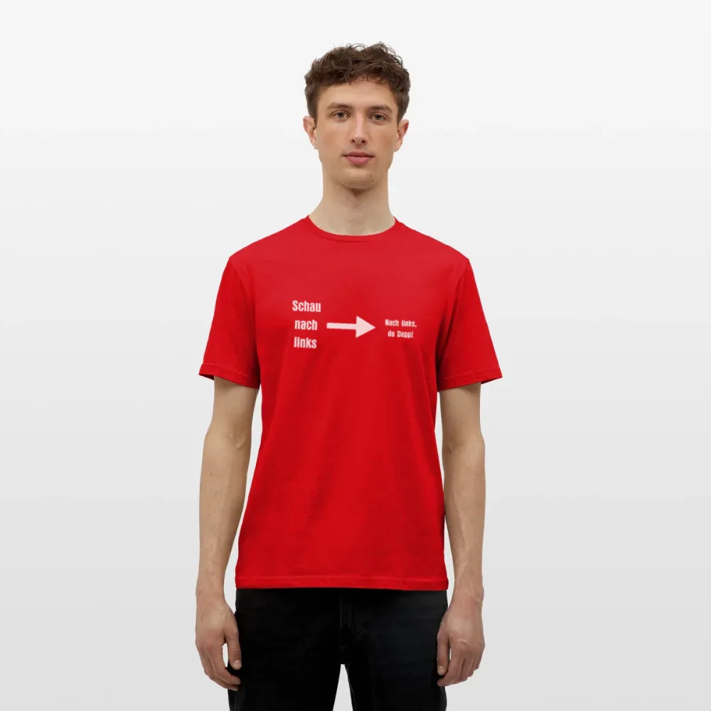 "Schau nach links" Motiv-T-Shirt für Männer - Rot