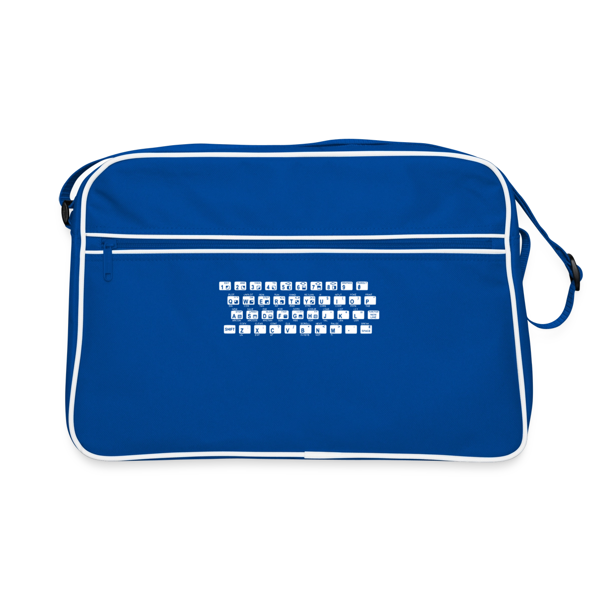 48K ZX Spectrum Motiv-Retro-Tasche, Farbe Blau/Weiß