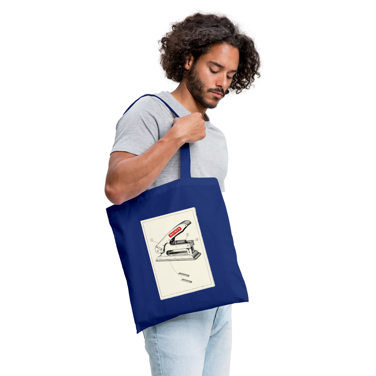Meiner. Der Tacker kommt mit. Stoffbeutel, Farbe Royalblau, Model