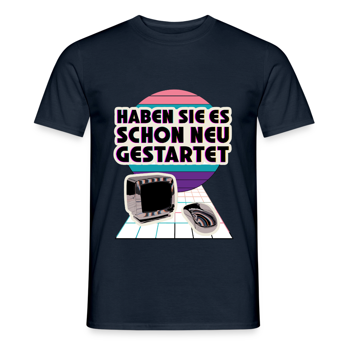 Haben Sie es schon neu gestartet? Vaporwave-Motiv Motiv-T-Shirt für Männer, Farbe Navy