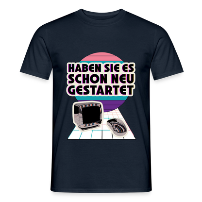 Haben Sie es schon neu gestartet? Vaporwave-Motiv Motiv-T-Shirt für Männer, Farbe Navy