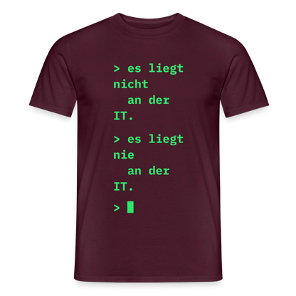 Es liegt nicht an der IT. Es liegt nie an der IT. Motiv-T-Shirt für Männer, Farbe Ziegelrot