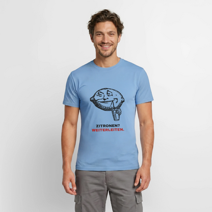 Zitronen? Weiterleiten. Motiv-T-Shirt für Männer, Farbe Carolina Blue, Model