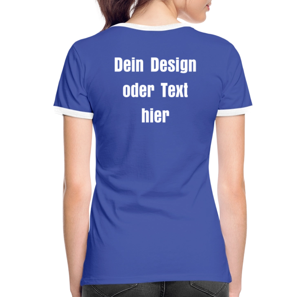 Frauen Kontrast-T-Shirt - personalisierbare Vorder- und Rückseite - Blau/Weiß