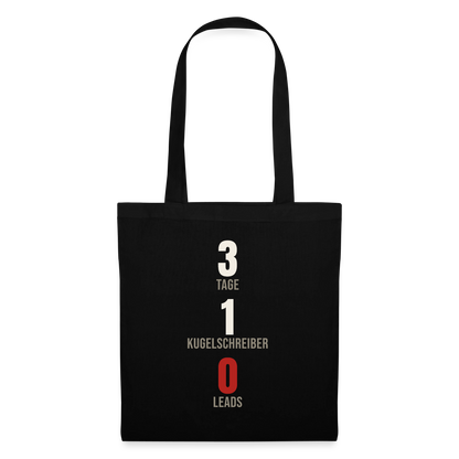 3 Tage. 1 Kugelschreiber. 0 Leads. Stoffbeutel, Farbe Schwarz