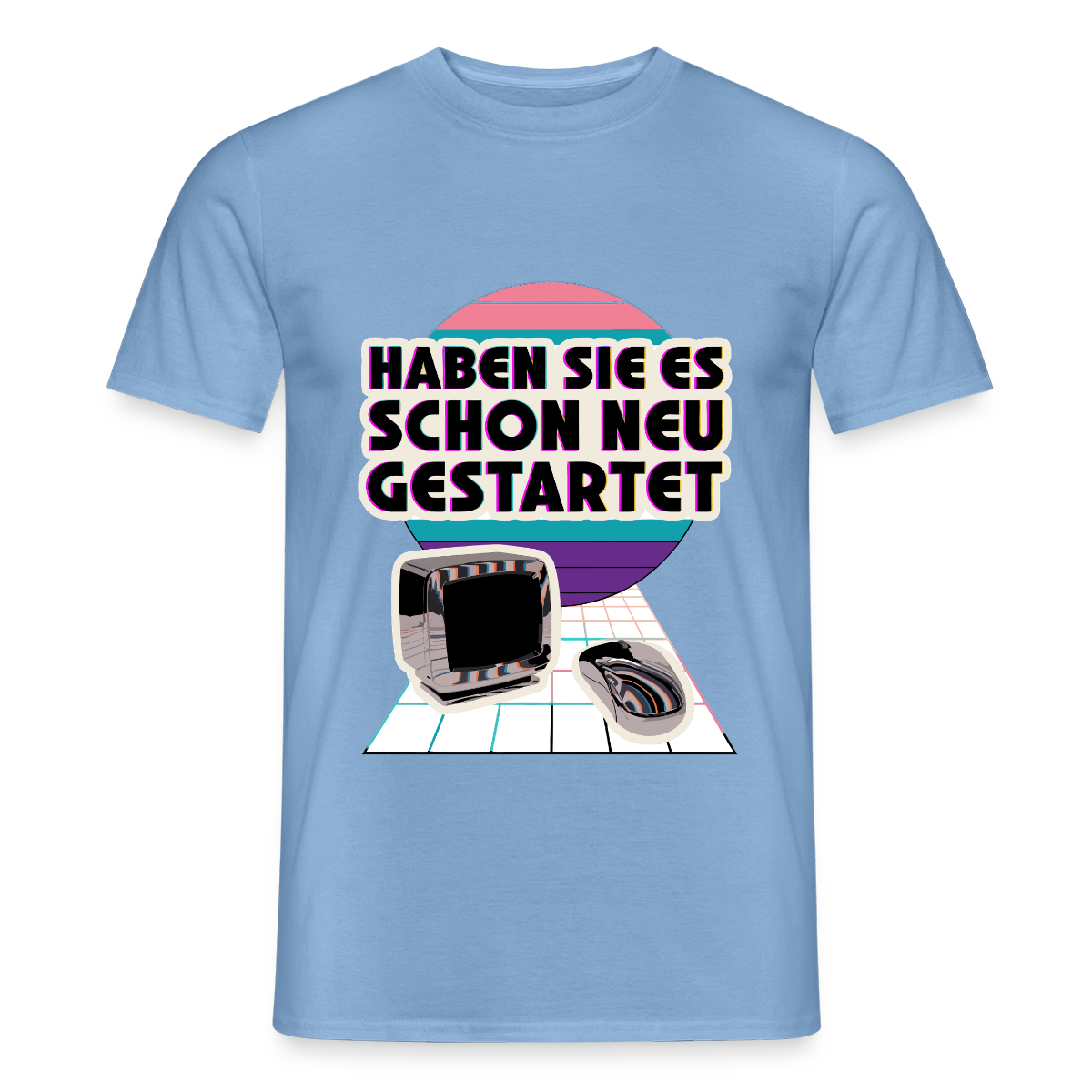 Haben Sie es schon neu gestartet? Vaporwave-Motiv Motiv-T-Shirt für Männer, Farbe Carolina Blue