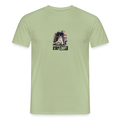 "ETA? Läuft! Bürokatzen-Motiv" Motiv-T-Shirt für Männer, Farbe Sage