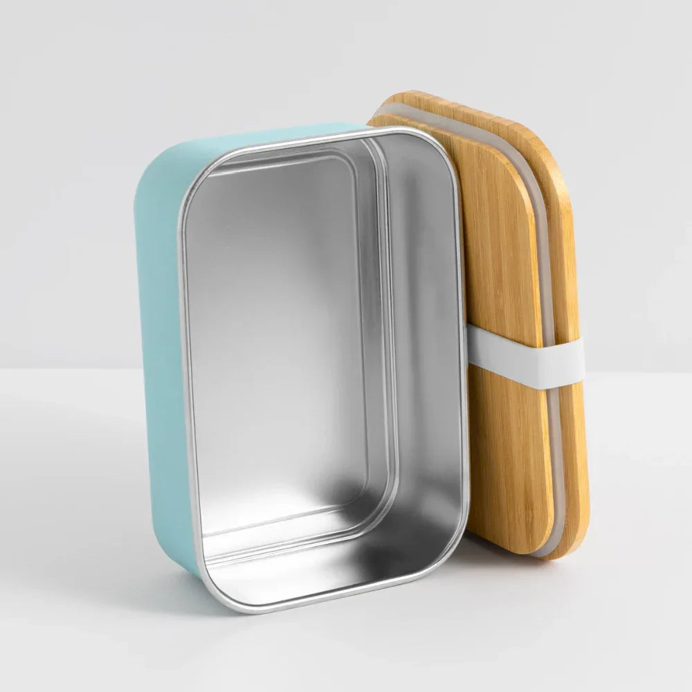 Lunch Box mit Bambusdeckel - personalisierbar - Hellblau