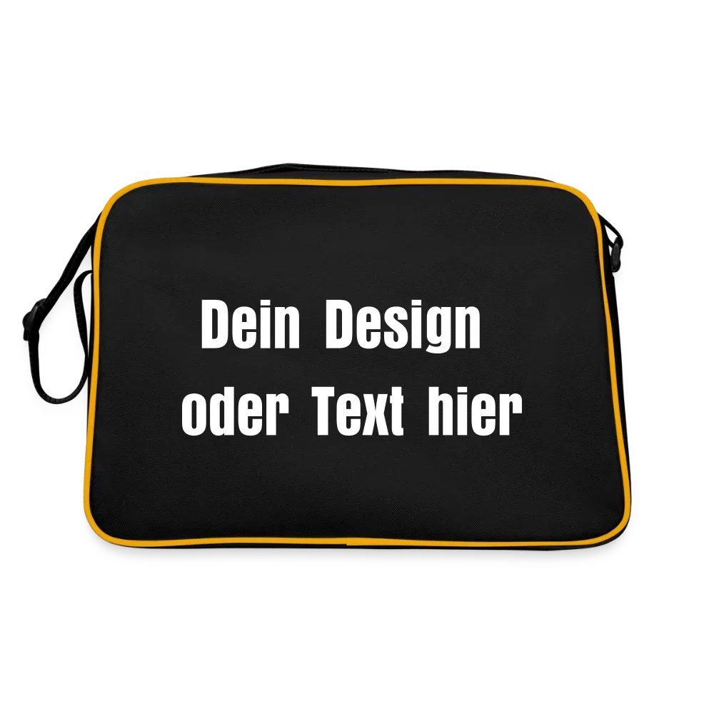 Retro Tasche mit Reißverschluss - personalisierbar - Schwarz/Gold