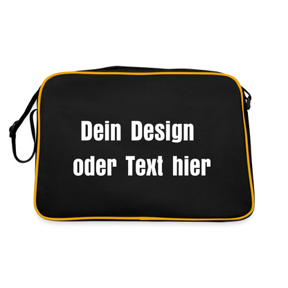 Retro Tasche mit Reißverschluss - personalisierbar - Schwarz/Gold