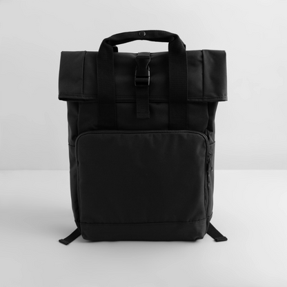 Rolltop Rucksack mit zwei Griffen - personalisierbar - Schwarz