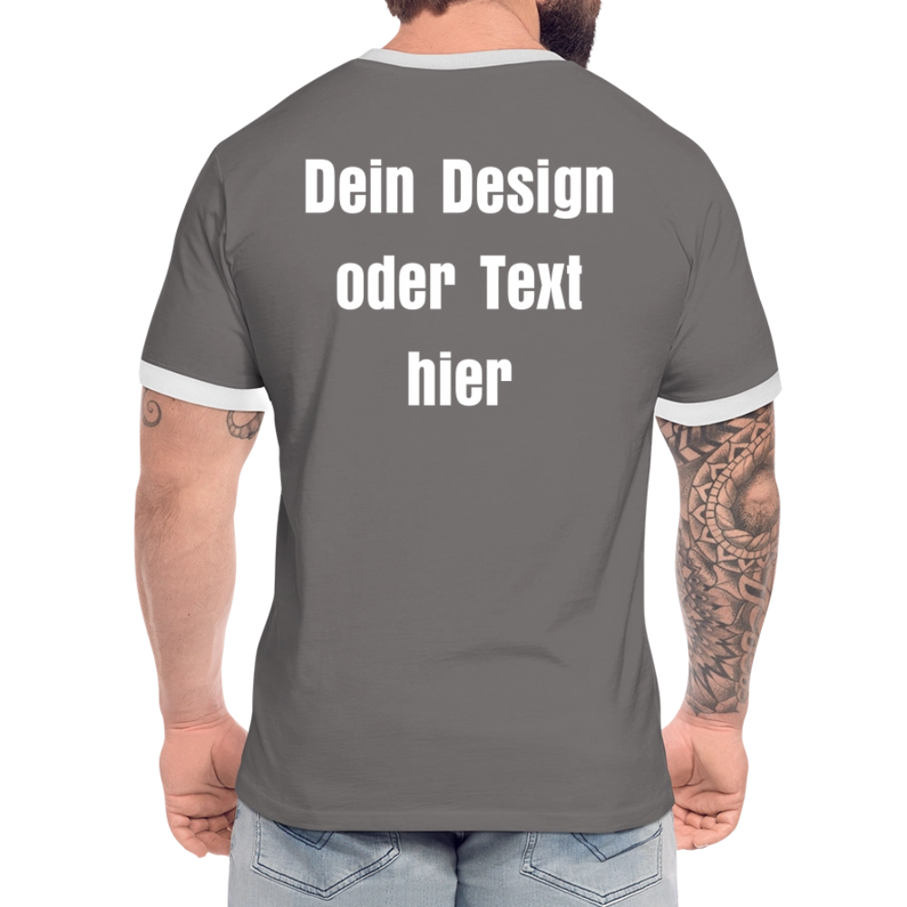 Männer Kontrast-T-Shirt - personalisierbare Vorder- und Rückseite - Dunkelgrau/Weiß