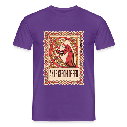 "Akte geschlossen. Buchmalerei-Motiv" Motiv-T-Shirt für Männer, Farbe Lila