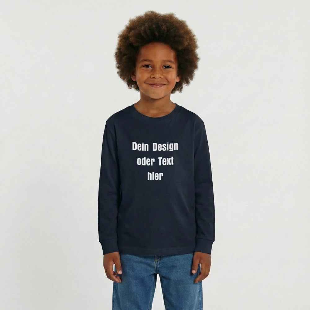 Teenager Premium Langarmshirt - personalisierbare Vorder- und Rückseite - Navy