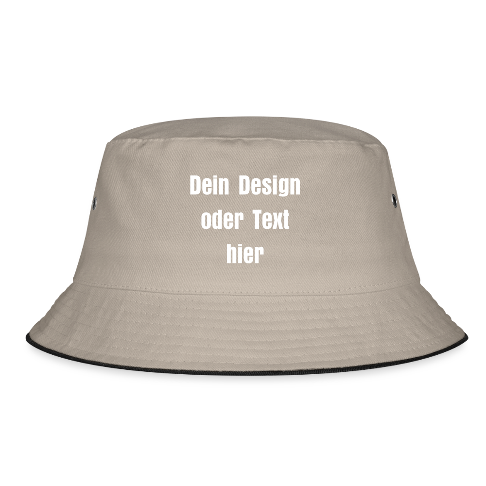 Bucket Hat Baumwolle - personalisierbar - Khaki/Schwarz