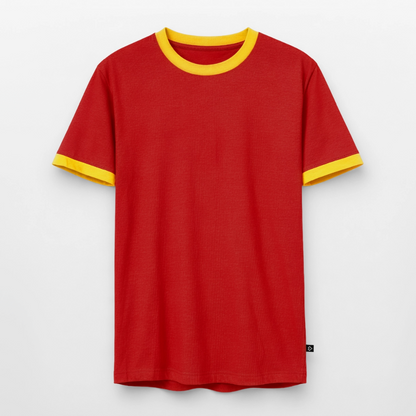 Männer Kontrast-T-Shirt - personalisierbare Vorder- und Rückseite - Rot/Gelb 