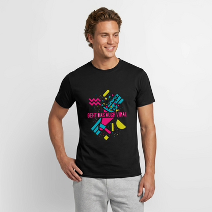 "Geht das auch viral? Memphis-Motiv" Motiv-T-Shirt für Männer, Farbe Schwarz, Model