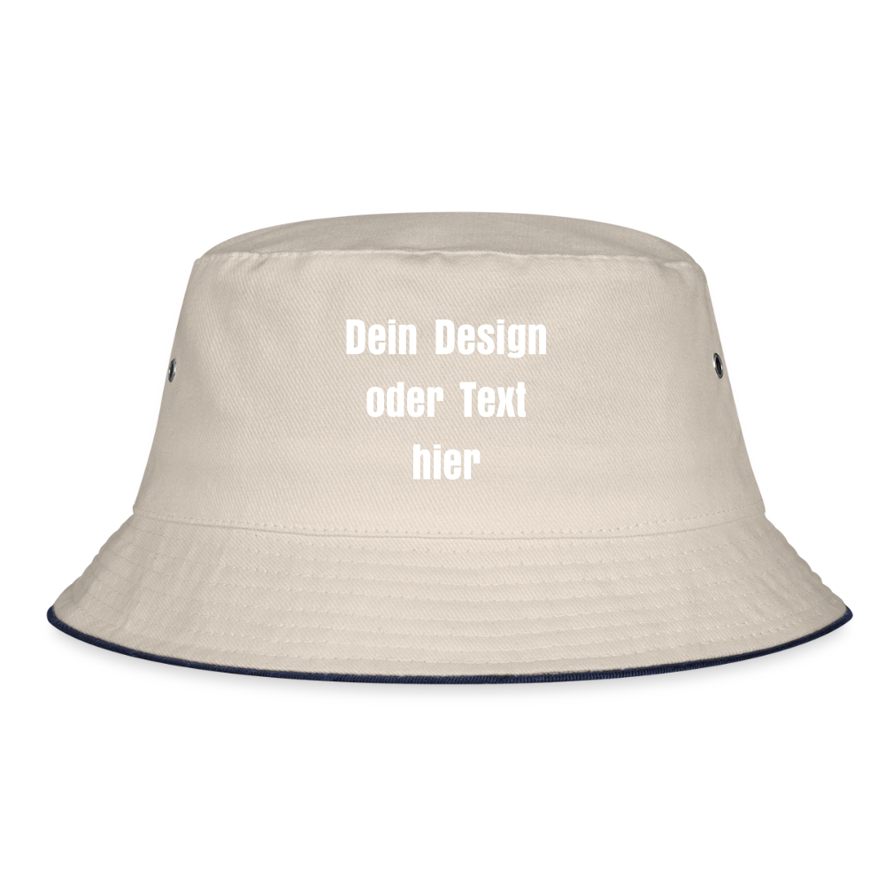 Bucket Hat Baumwolle - personalisierbar - Natur/Navy