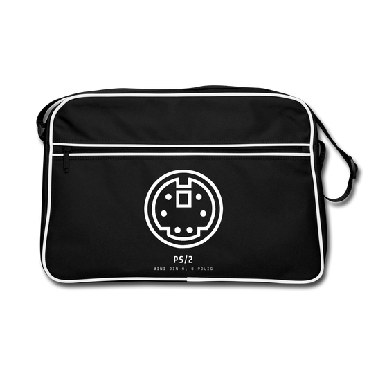 "PS/2, Mini-DIN-6" Motiv-Retro-Tasche, Farbe Schwarz/Weiß