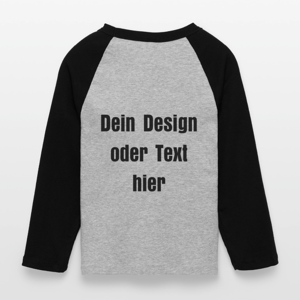 Frauen Cropped Baseball T-Shirt 3/4 Arm - personalisierbare Vorder- und Rückseite - Grau meliert/Schwarz