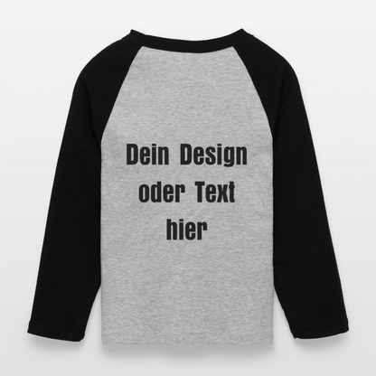 Frauen Cropped Baseball T-Shirt 3/4 Arm - personalisierbare Vorder- und Rückseite - Grau meliert/Schwarz