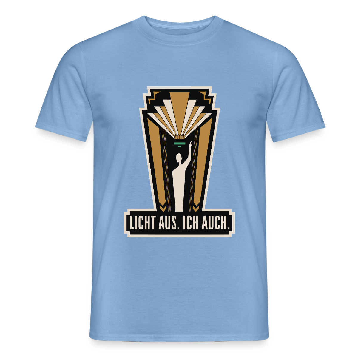 "Licht aus. Ich auch. Art-déco-Motiv" Motiv-T-Shirt für Männer, Farbe Carolina Blue