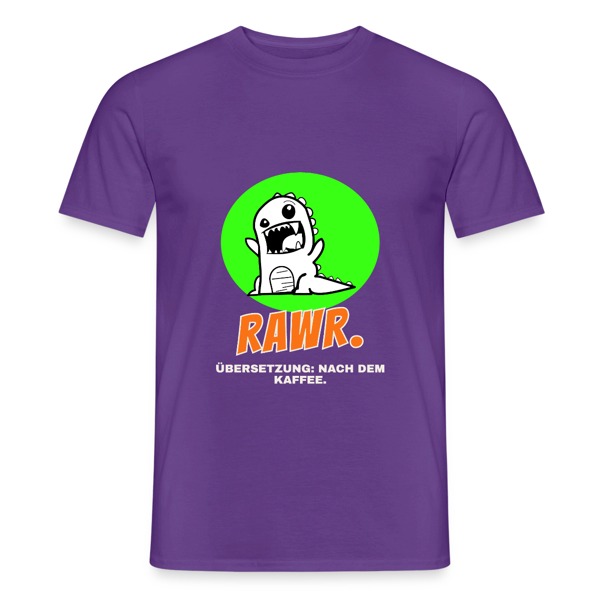 "Rawr. Übersetzung: nach dem Kaffee. Sticker-Motiv" Motiv-T-Shirt für Männer, Farbe Lila