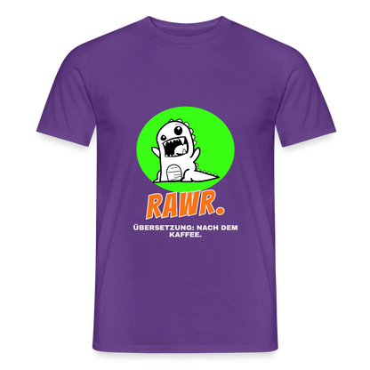 "Rawr. Übersetzung: nach dem Kaffee. Sticker-Motiv" Motiv-T-Shirt für Männer, Farbe Lila