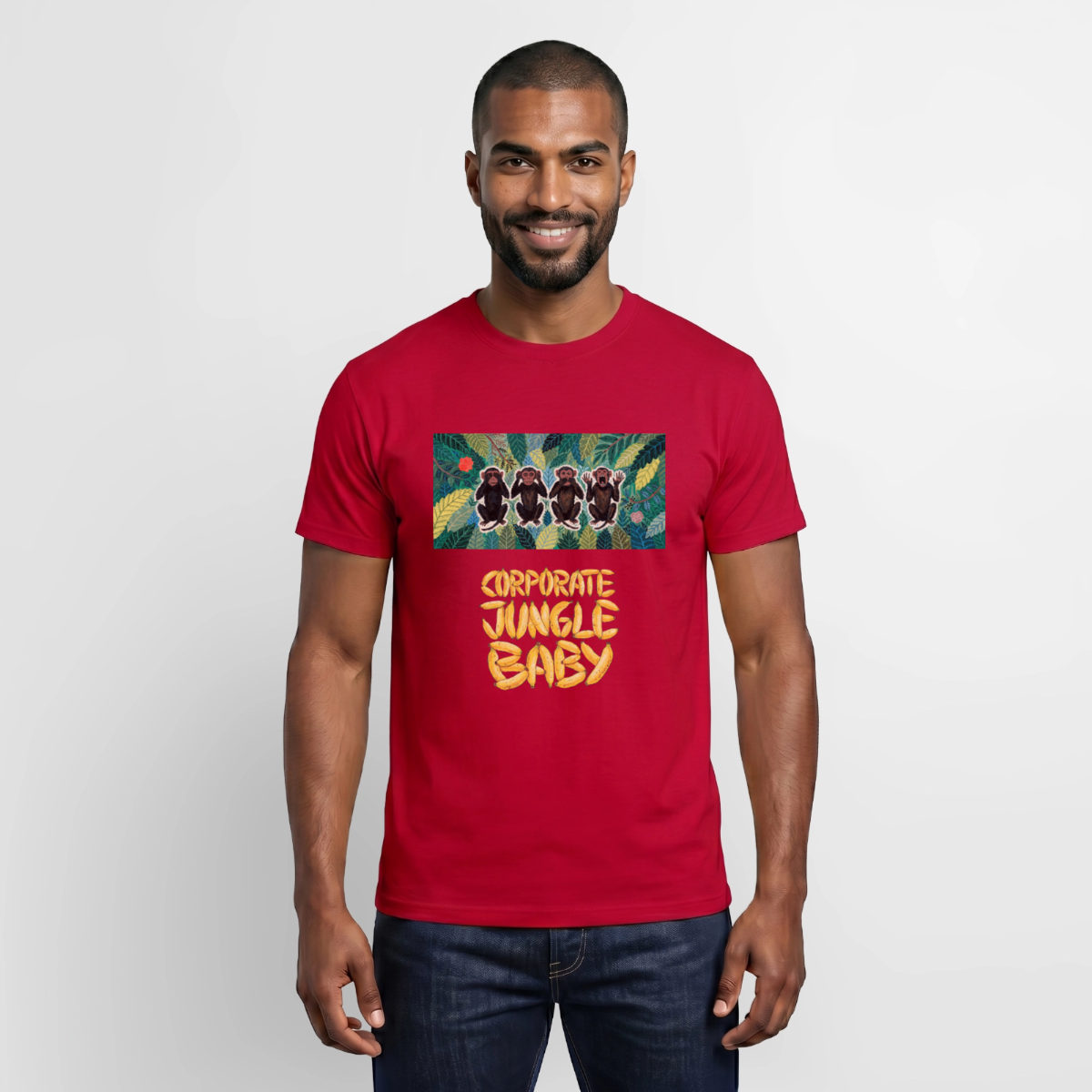 Corporate Jungle, Baby! Motiv-T-Shirt für Männer, Farbe Rot, Model