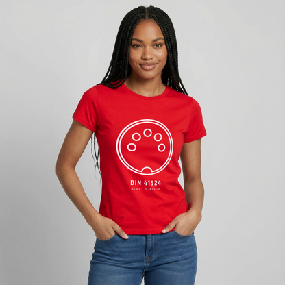 "DIN 41524, MIDI 5-polig" Motiv-T-Shirt für Frauen, Farbe Rot