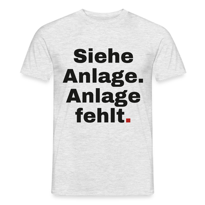 "Siehe Anlage. Anlage fehlt." Motiv-T-Shirt für Männer, Farbe Grau meliert