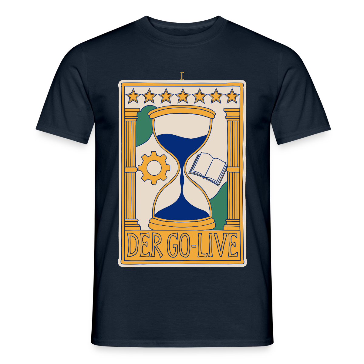 Der Go-Live. Tarot-Motiv Motiv-T-Shirt für Männer, Farbe Navy