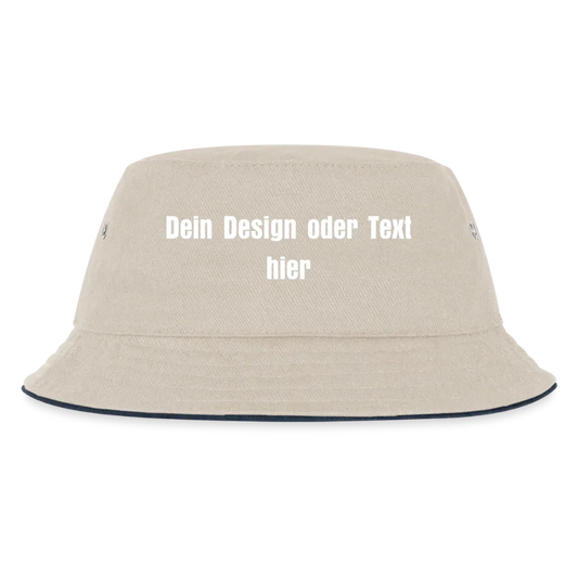 Kinder Bucket Hat - personalisierbar - Natur/Navy