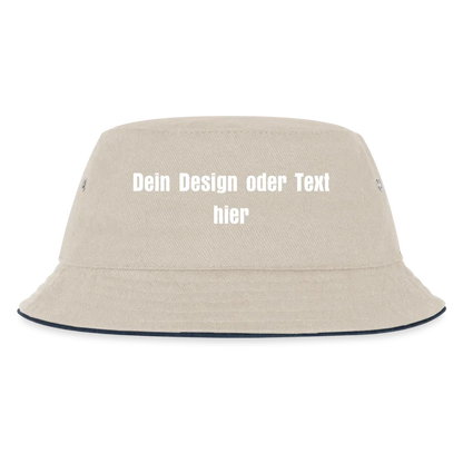 Kinder Bucket Hat - personalisierbar - Natur/Navy