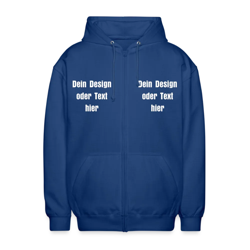 Unisex Kapuzenjacke - personalisierbare Vorder- und Rückseite - Royalblau